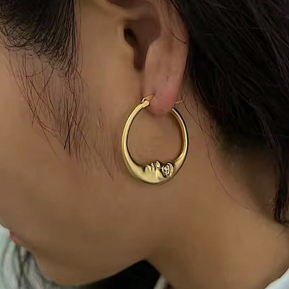 Gold Moon Hoop Minimalist Earrings Earrings - Picture 1 of 6